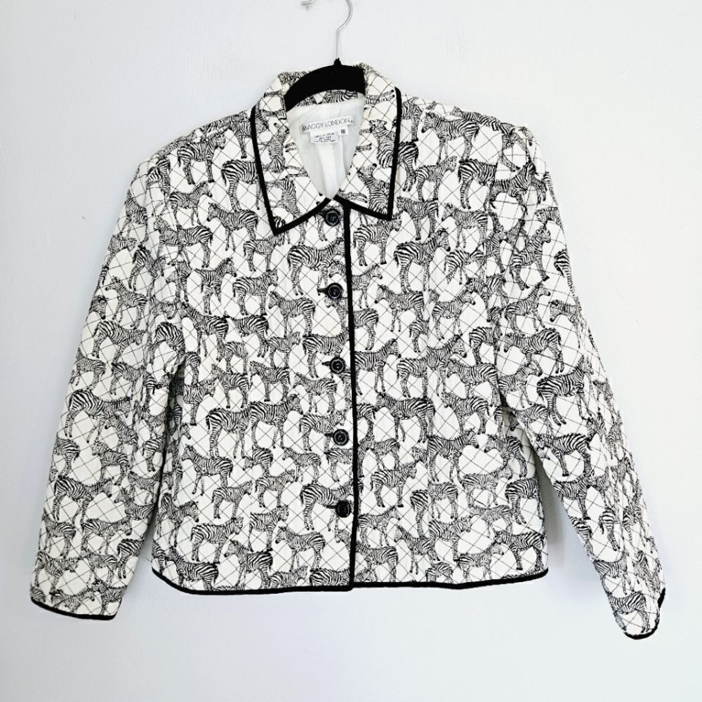 Vintage Maggy London 100% Silk Quilted Zebra Print Shacket Jacket Blazer 10